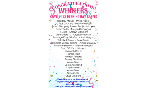 Opening Day Raffle Winners!